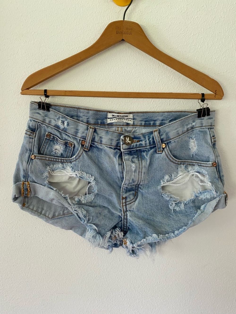 Oneteaspoon Light Blue Distressed Denim Women's Shorts